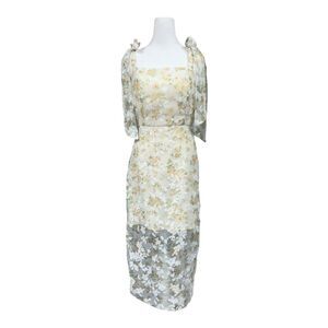 Arose Carinne Dress Floral Organza Midi Sheer Coquette Whimsical Sz S Cream